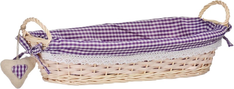 Premier Housewares Oblong Willow Basket with Gingham Lining - Purple - Image 1