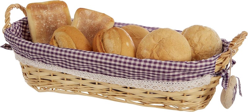 Premier Housewares Oblong Willow Basket with Gingham Lining - Purple - Image 4
