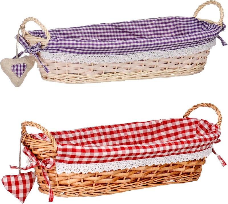 Premier Housewares Oblong Willow Basket with Gingham Lining - Purple - Image 3