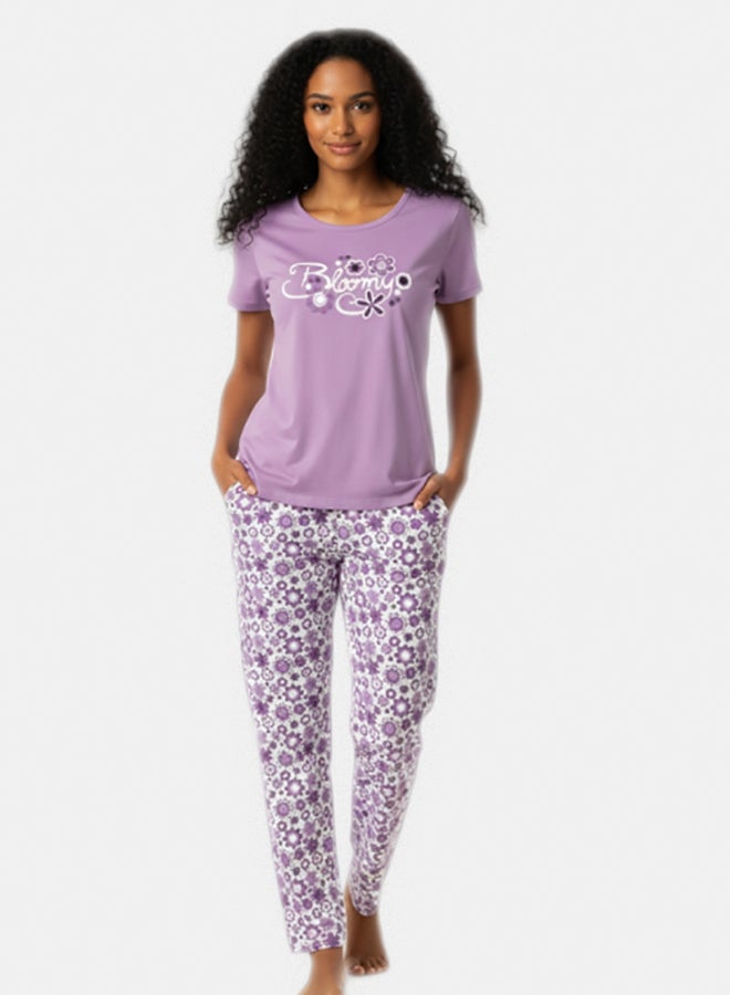 Carina Cookies Purple Floral Pattern Pyjama Set - Image 1
