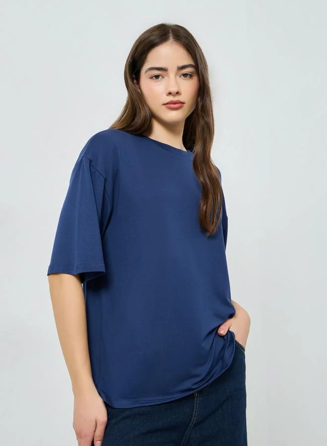 Navy Blue Oversized Starry Night Graphic T-Shirt