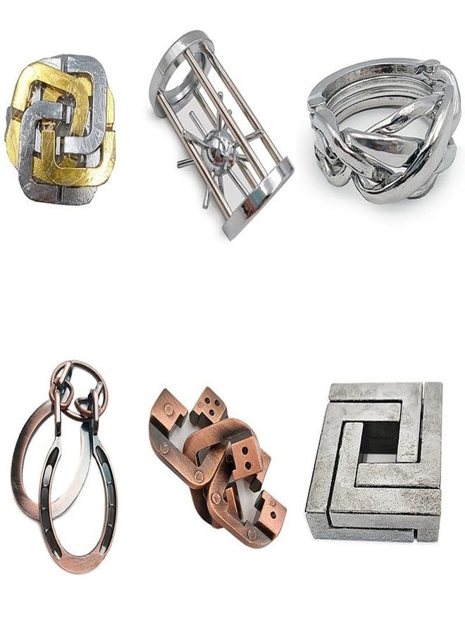 VALUEVIBES Brain Teaser Metal Puzzle Set - 3D Interlocking Metal Cast Mind Games for Adults & Kids (6 Piece Set (A)) - Image 1