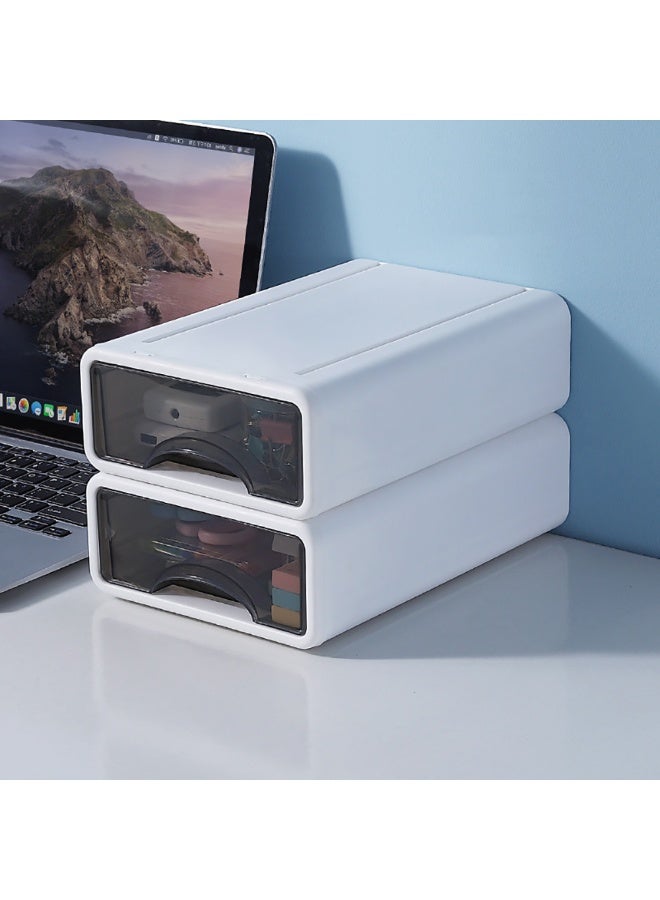 Beauenty Stackable Drawer Organizer, 2 Pack Plastic Drawer Storage Box for Stationary, Makeup, Skincare Organiser Desk Organizer for Home, Bathroom, Office (White, S) - Image 1