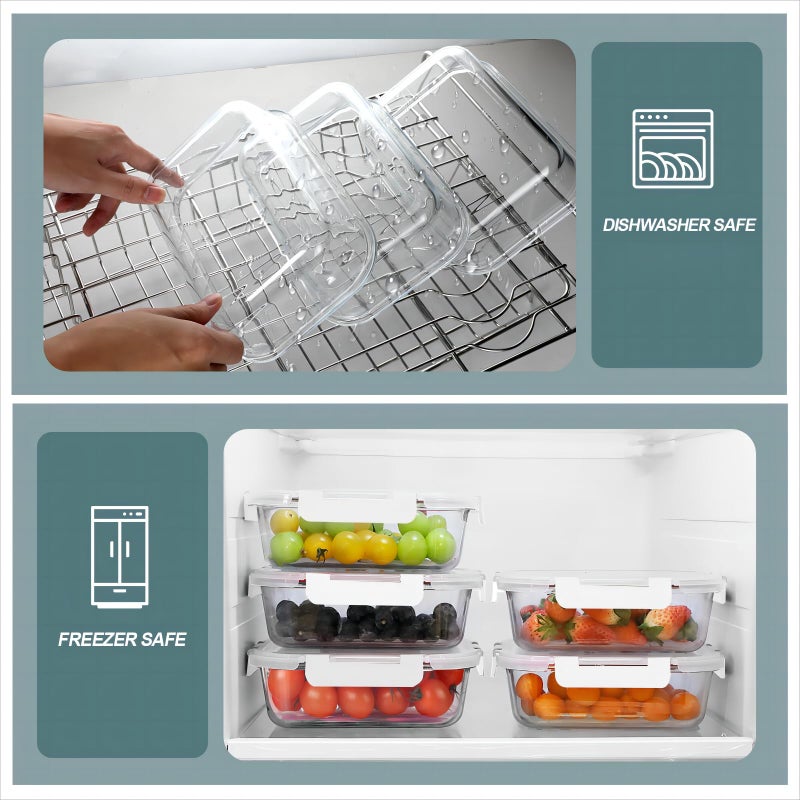 KOMUEE 30 oz 5 Pack Glass Meal Prep Containers, Glass Storage Containers with Lids - Dishwahser, Microwave, Oven and Freezer Safe, White - Image 4