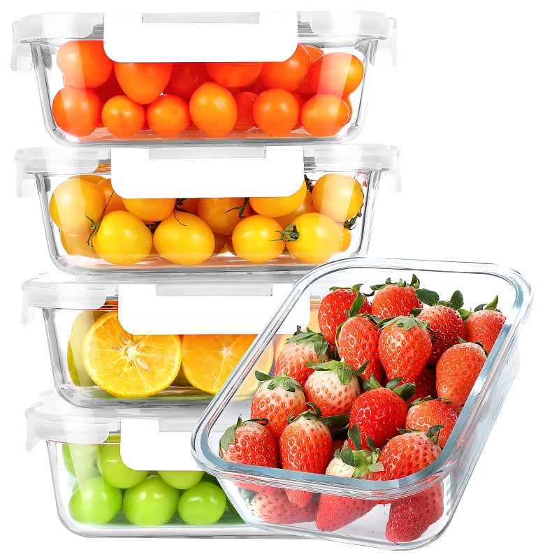KOMUEE 30 oz 5 Pack Glass Meal Prep Containers, Glass Storage Containers with Lids - Dishwahser, Microwave, Oven and Freezer Safe, White - Image 1