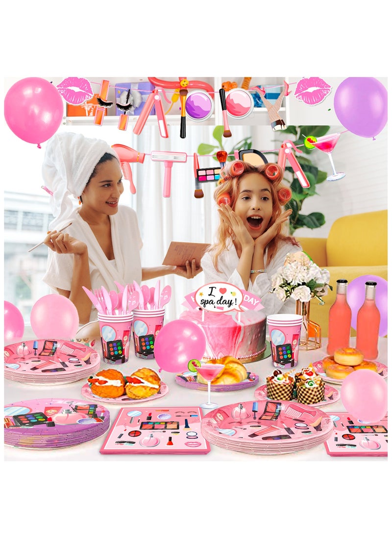 FRUITFUL PARTY - Makeup Birthday Party Decorations for 16 Guests, 165pcs Spa Party Disposable Tableware Set Makeup Theme Paper Plates Cups Napkins Banner Balloon Photo Booth Props - Image 1