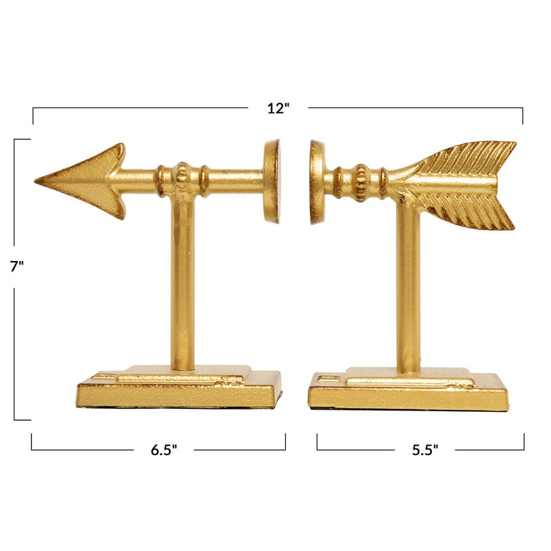 Creative Co-Op Decorative Cast Metal Arrow Bookends, Gold, Set of 2 Pieces - Image 5
