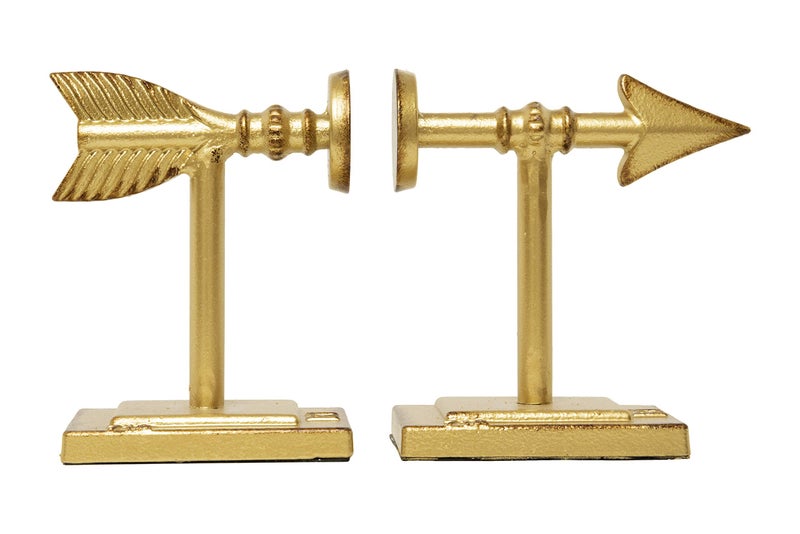 Creative Co-Op Decorative Cast Metal Arrow Bookends, Gold, Set of 2 Pieces - Image 1