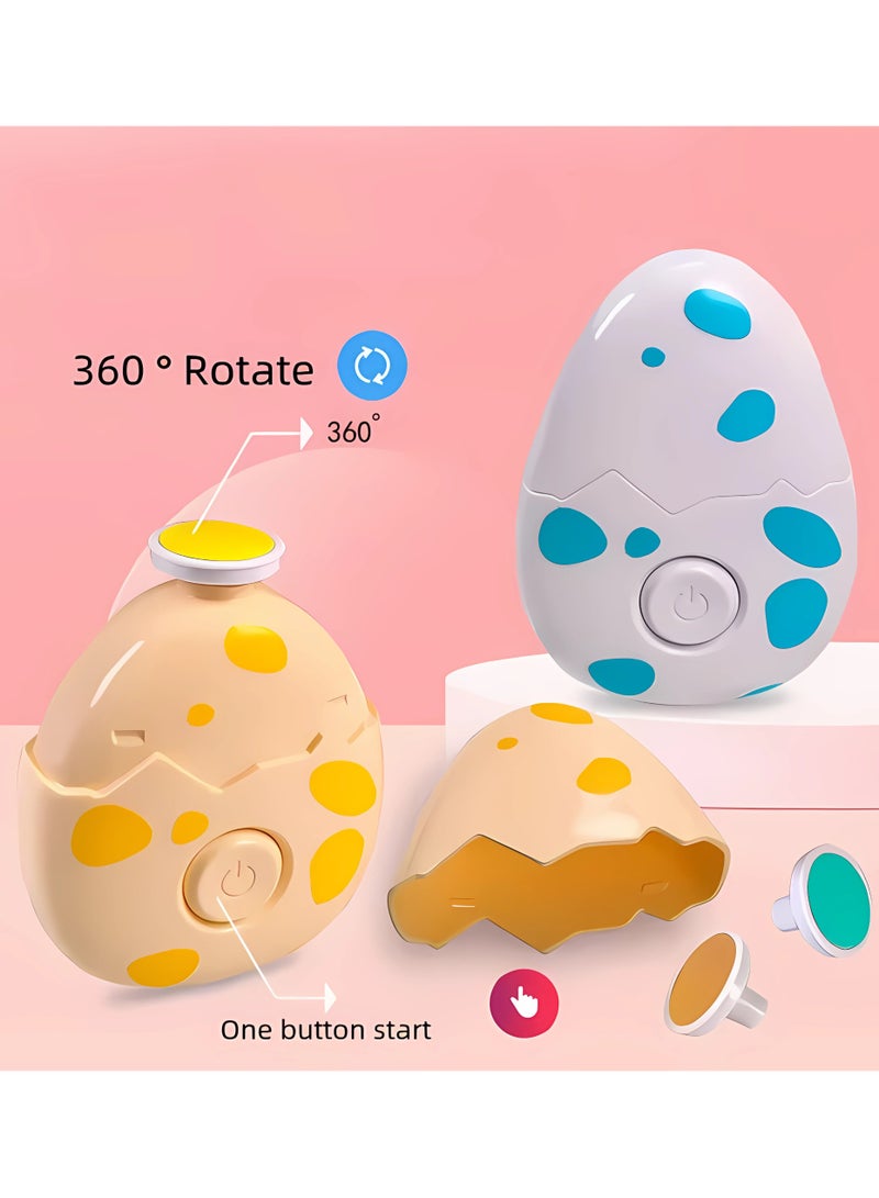 Twisoo Electric Baby Nail File Trimmer Kit – Ergonomic, Quiet Baby Nail File with 3 Safe Grinding Heads, Harmless Design for Infants’ Toenails & Fingernails Dinosaur Egg Shape (Yellow) - Image 3