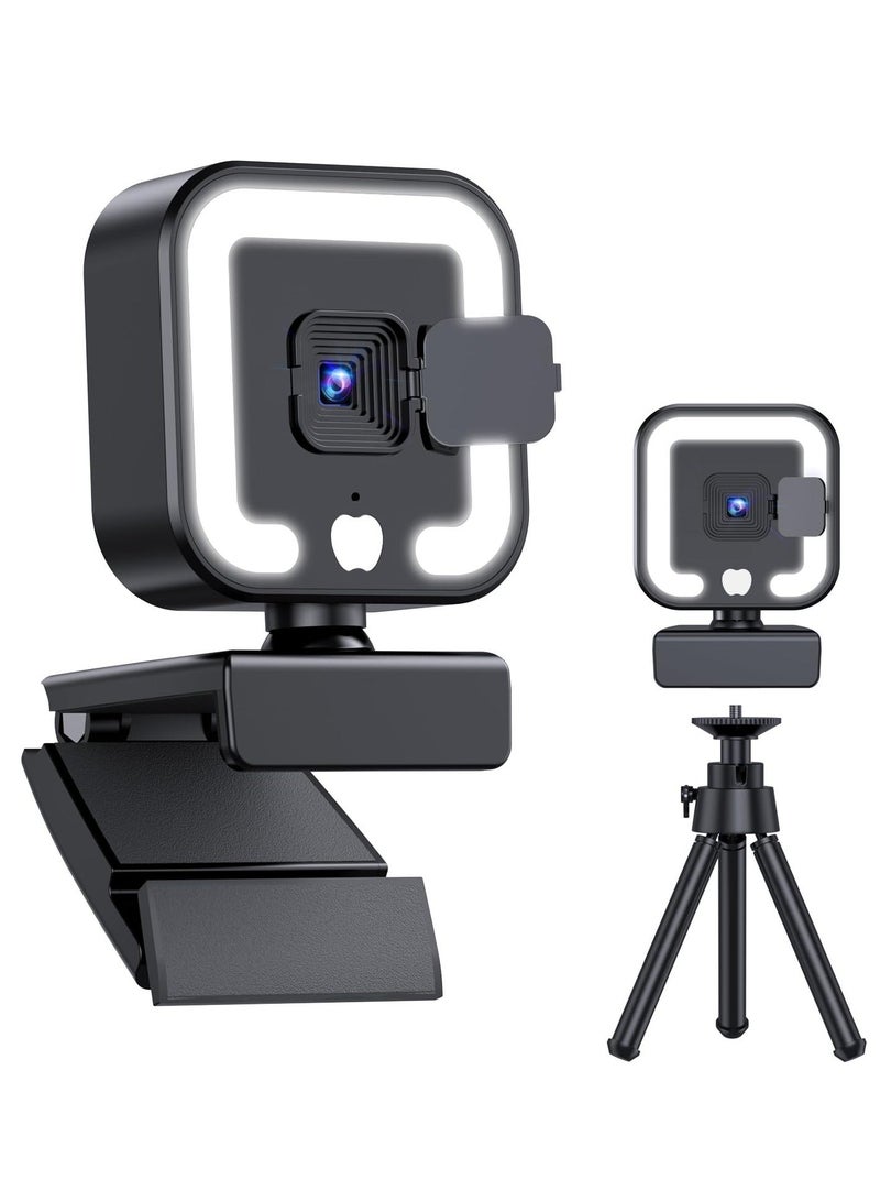 2K Webcam, Web Camera with Microphone and Fill Light, HD Autofocus Computer Camera with Privacy Cover and Tripod Stand Streaming Webcam, USB Plug&play Computer Camera for PC Laptop Desktop Video - Image 1