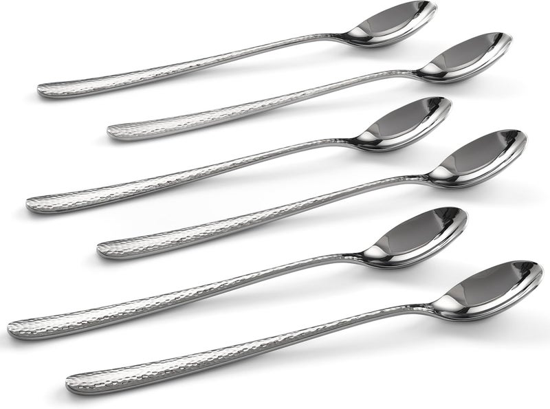 Hudson Essentials Hammered Iced Tea Spoons, 18/10 Stainless Steel Long Handle Spoons for Stirring Cocktails, Tea, Coffee, Set of 6 - Bergamo - Image 2