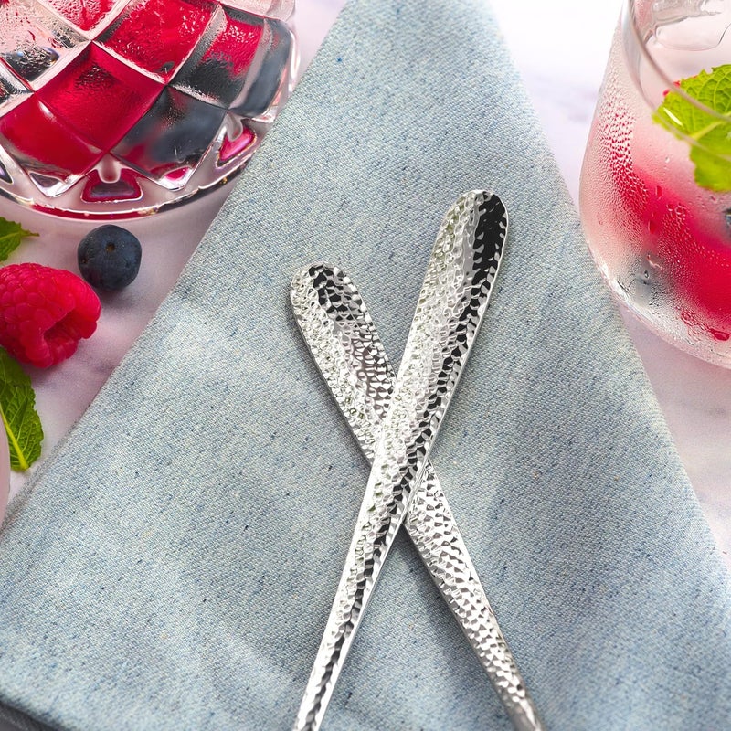 Hudson Essentials Hammered Iced Tea Spoons, 18/10 Stainless Steel Long Handle Spoons for Stirring Cocktails, Tea, Coffee, Set of 6 - Bergamo - Image 5