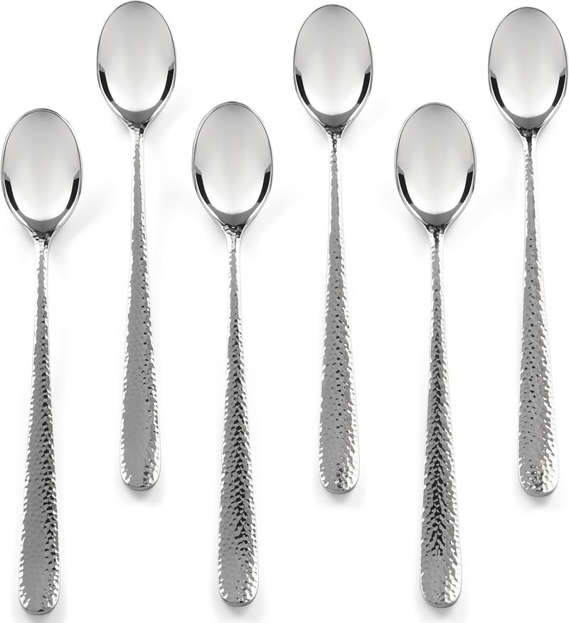 Hudson Essentials Hammered Iced Tea Spoons, 18/10 Stainless Steel Long Handle Spoons for Stirring Cocktails, Tea, Coffee, Set of 6 - Bergamo - Image 1