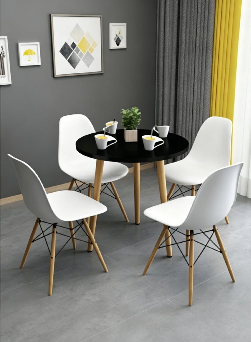 4PCS Dining Chair, White Shell Chair with Wooden Legs, Leisure Chair, Minimalist Nordic-Style Plastic Chair for Living Room, Kitchen, Dining, Cafe, Outdoor, Home & Office - Image 1