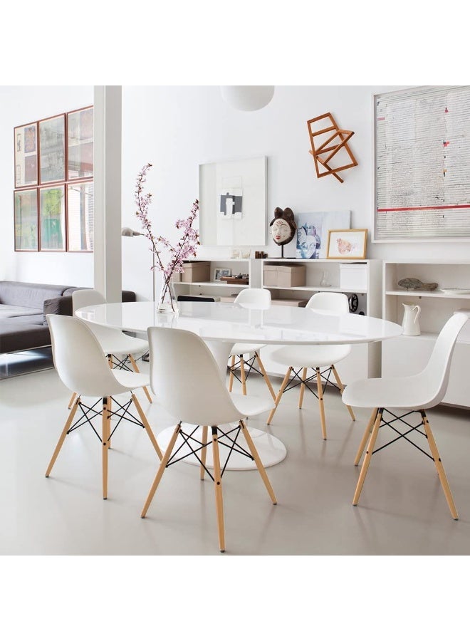 4PCS Dining Chair, White Shell Chair with Wooden Legs, Leisure Chair, Minimalist Nordic-Style Plastic Chair for Living Room, Kitchen, Dining, Cafe, Outdoor, Home & Office - Image 4
