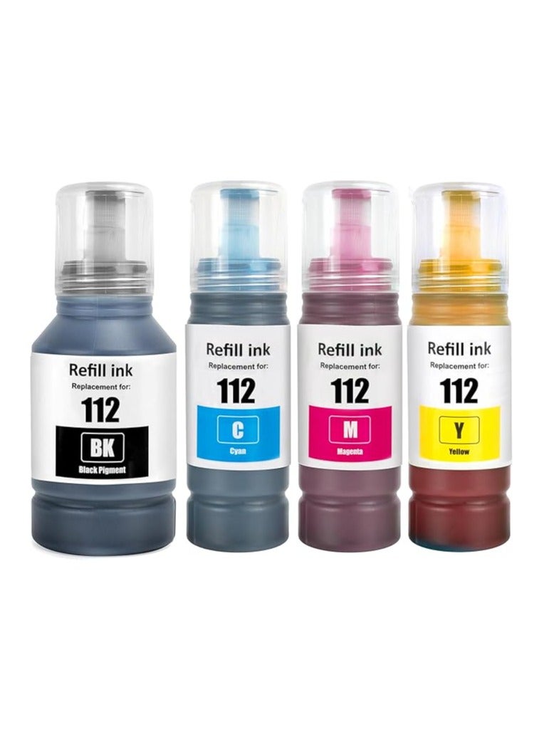 112 Ink Compatible with C13T06C14A C13T06C24A C13T06C34A C13T06C44A Ink Container Refill Ink Multipack for ECOTANK L6490 L6550 L6570 L6580 L1116 0 L15 0150 L15160 L15180(4-Pack)  - Image 1