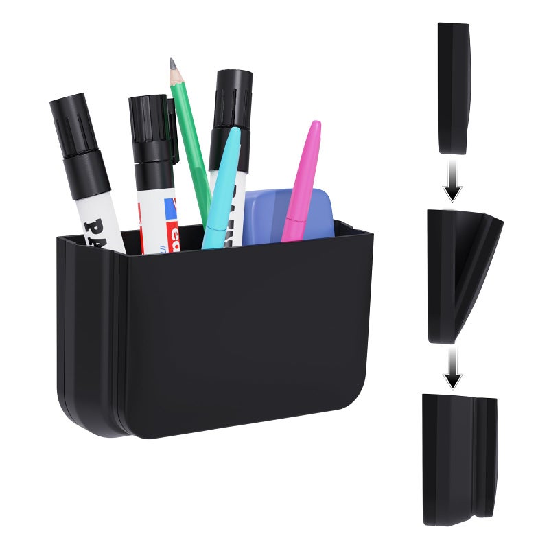 Vaszu Magnetic Foldable Pen Holder, Magnetic Dry Erase Marker Pencil Holder, Strong Magnet Remote Holder Storage Organizer for Office, Whiteboard, Locker, Home Refrigerator, Desk Accessories(1 Pack Black) - Image 1
