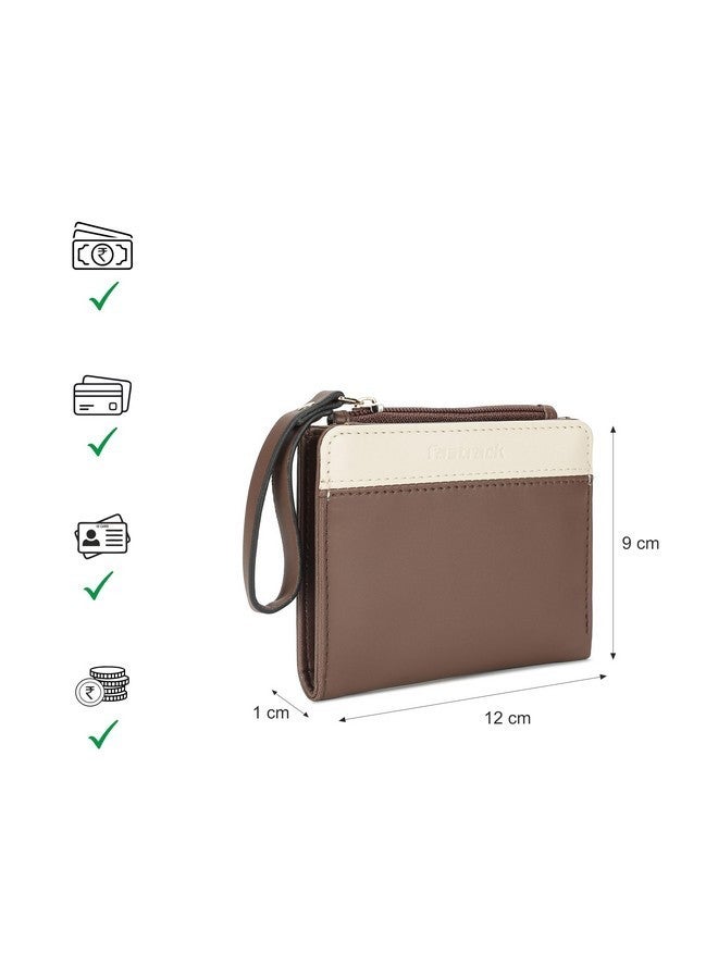 Fastrack Women Polyurethane Compact Two-Fold Wallet with Button Lock, Card and Cash Slots, Zip Coin Pocket, Brown - Image 5
