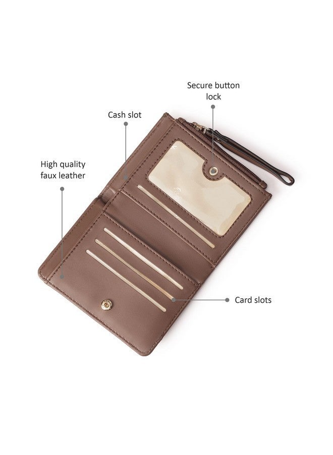 Fastrack Women Polyurethane Compact Two-Fold Wallet with Button Lock, Card and Cash Slots, Zip Coin Pocket, Brown - Image 3