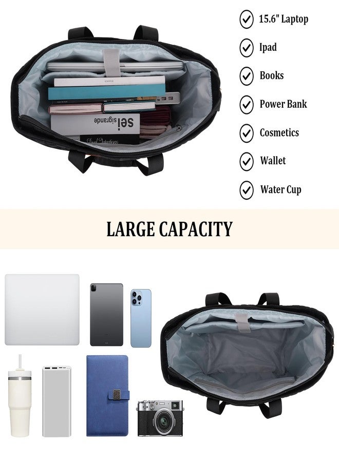 Mosiso حقيبة توت لابتوب MOSISO للنساء، حقيبة عمل خفيفة الوزن مربعة مبطنة مع قسم لابتوب وحزام عربة، حقيبة يد بسعة كبيرة 15.6 بوصة للمعلمات، العمل، المكتب، الممرضات، سوداء - Image 3