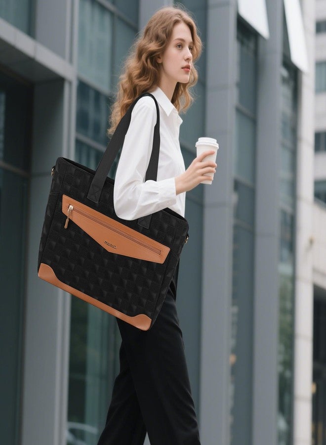 Mosiso حقيبة توت لابتوب MOSISO للنساء، حقيبة عمل خفيفة الوزن مربعة مبطنة مع قسم لابتوب وحزام عربة، حقيبة يد بسعة كبيرة 15.6 بوصة للمعلمات، العمل، المكتب، الممرضات، سوداء - Image 2