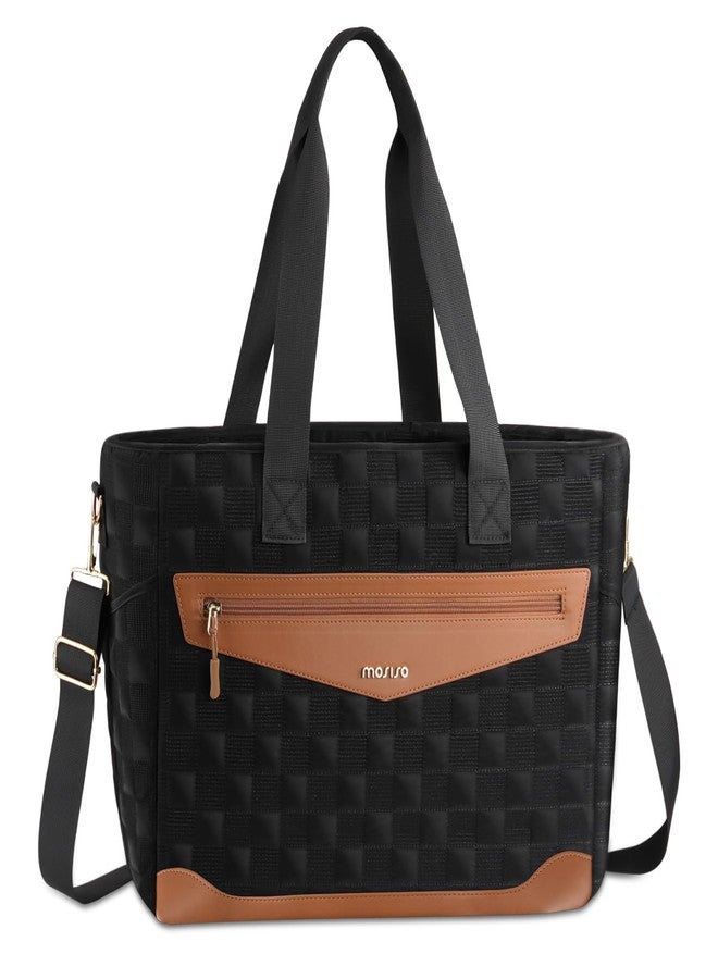 Mosiso حقيبة توت لابتوب MOSISO للنساء، حقيبة عمل خفيفة الوزن مربعة مبطنة مع قسم لابتوب وحزام عربة، حقيبة يد بسعة كبيرة 15.6 بوصة للمعلمات، العمل، المكتب، الممرضات، سوداء - Image 1