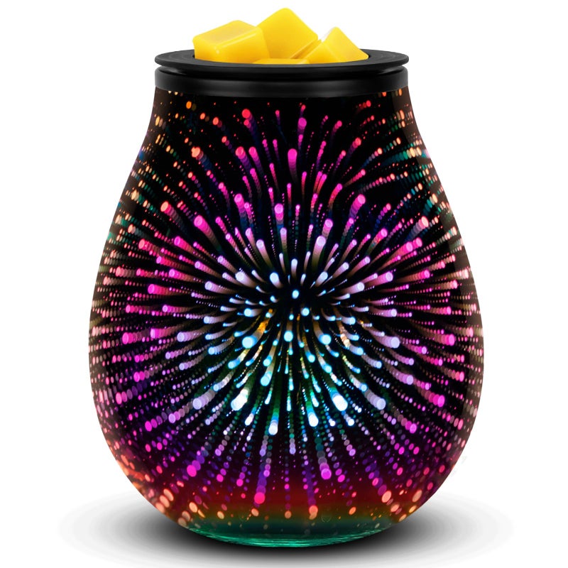 EQUSUPRO Wax Melt Warmer Wax Melter Wax Burner for Scented Wax Electric Fragrance Warmer for Wax Cubes Tarts Vivid 3D Design 7 Colors LED Light Gift Decor for Home Office Studio FireworksPTC