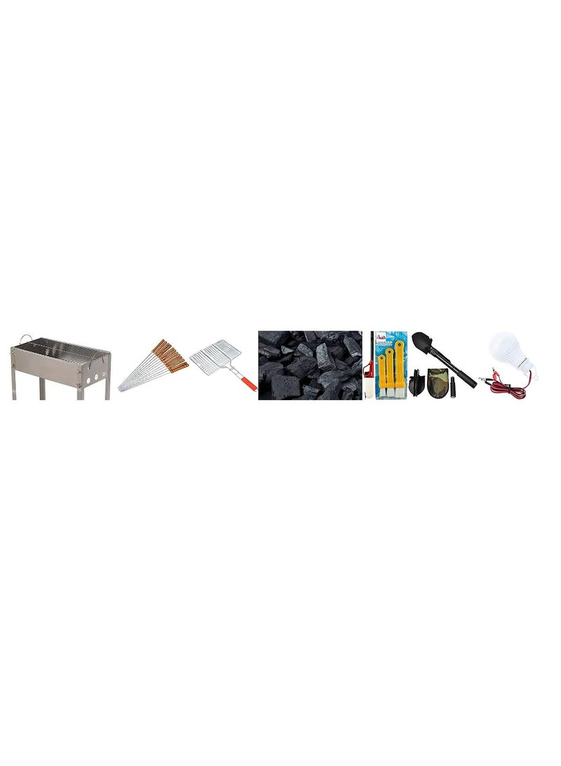 ABBASALI Bbq Complete Kit With Grill brushes lighter led Lamp folding Shovel BBQ Stick charcoal & Hand Grill - Image 1