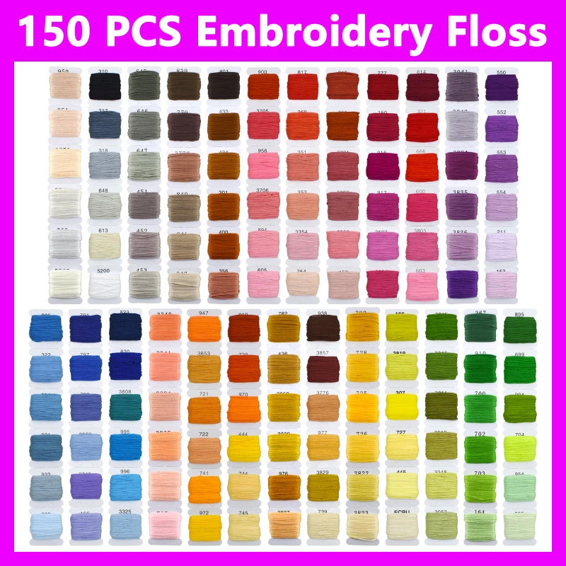 Renashed 187 Pcs Embroidery Thread Floss Kit, 150 Colors Cross Stitch Threads Friendship Bracelet String and 37pcs Tools kit for Friendship Bracelets Arts DIY Crafts with 3-Tier Transparent Organizer Box - Image 5
