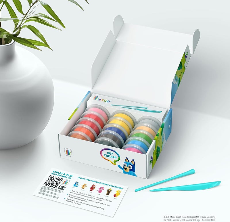 HEY CLAY - Bluey & Friends, Colorful modeling air-dry clay, 15 cans, Series Collections, with fun interactive app for kids aged 3+ years. - Image 2