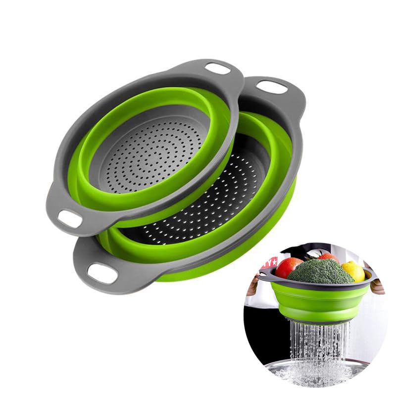 Emptycolor 2 Pack Collapsible Colander Set, Emptycolor Foldable Collapsible Strainers for Kitchen, Small Round Colander with Base and Handles for Pasta, Fruit, Vegetables â€“ Space-Saving Kitchen Strainer Baskets - Image 1