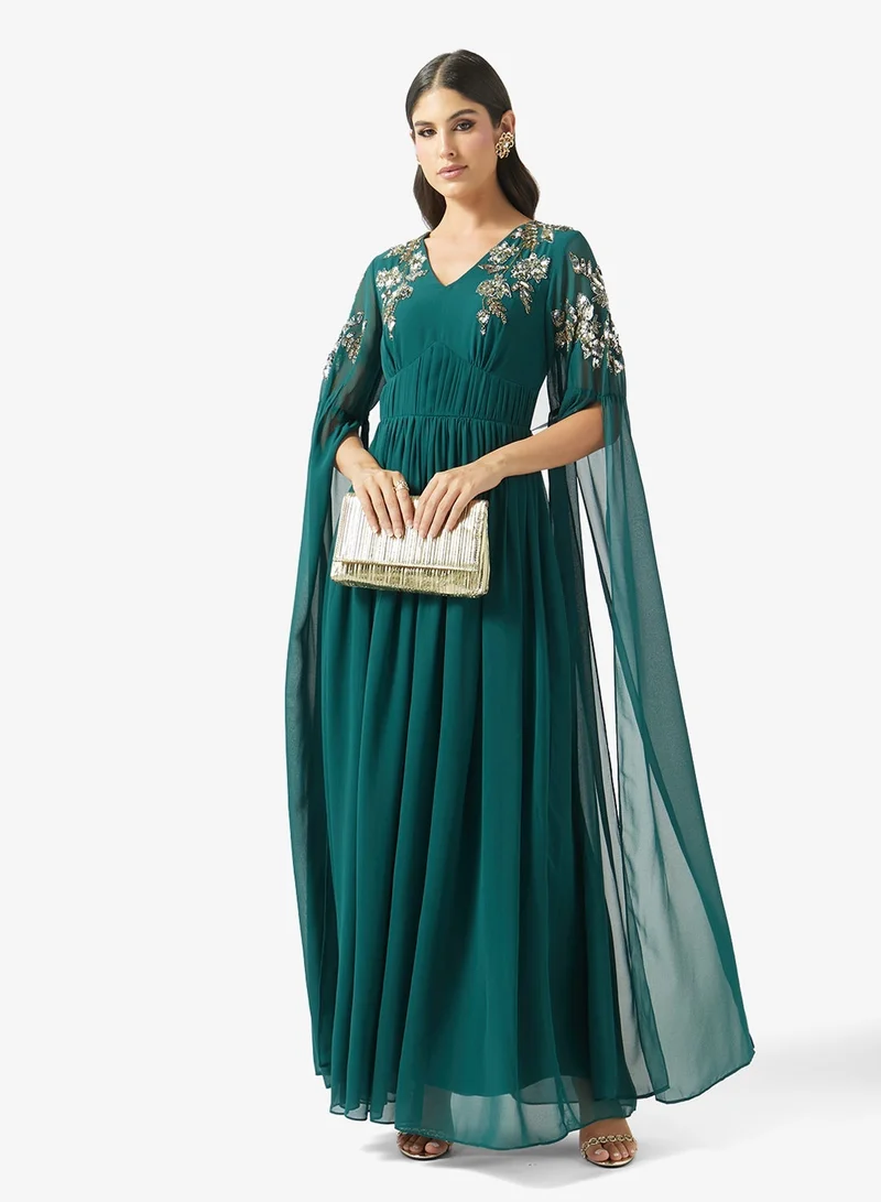 Embellished Flared Sleeve Maxi Dress