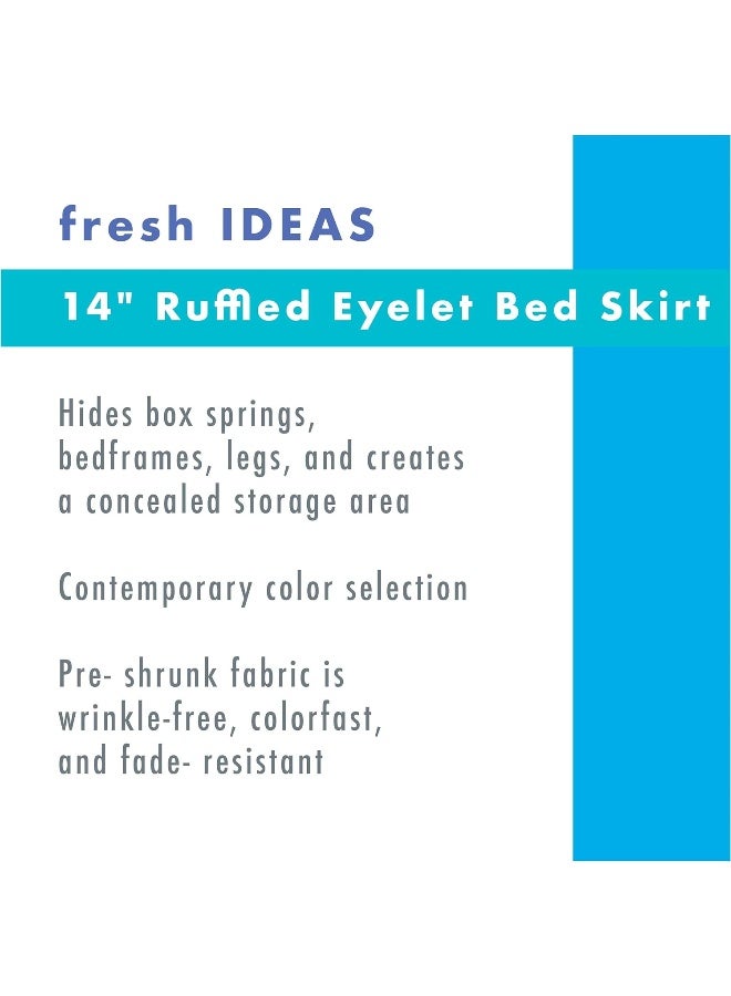 Fresh Ideas Eyelet Bed Skirt Ruffled Design 14 Inch Drop Embroidered Scalloped Edge Queen Ivory - Image 5