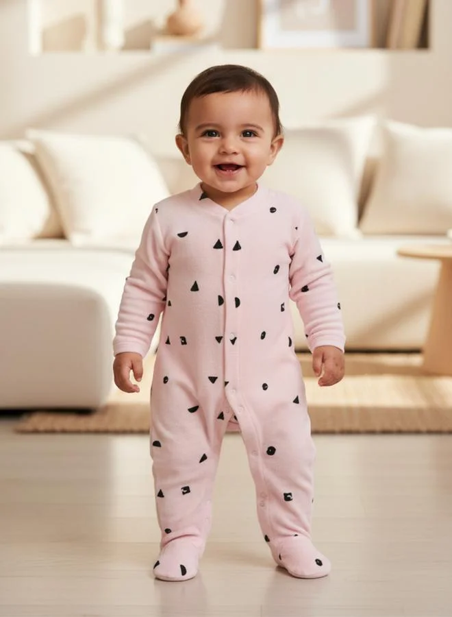 infancie Baby Girls Printed Velour Footed Sleepsuit