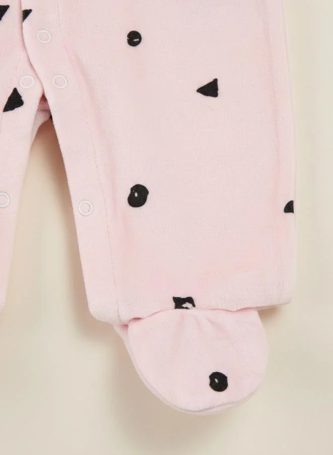 infancie Baby Girls Printed Velour Footed Sleepsuit