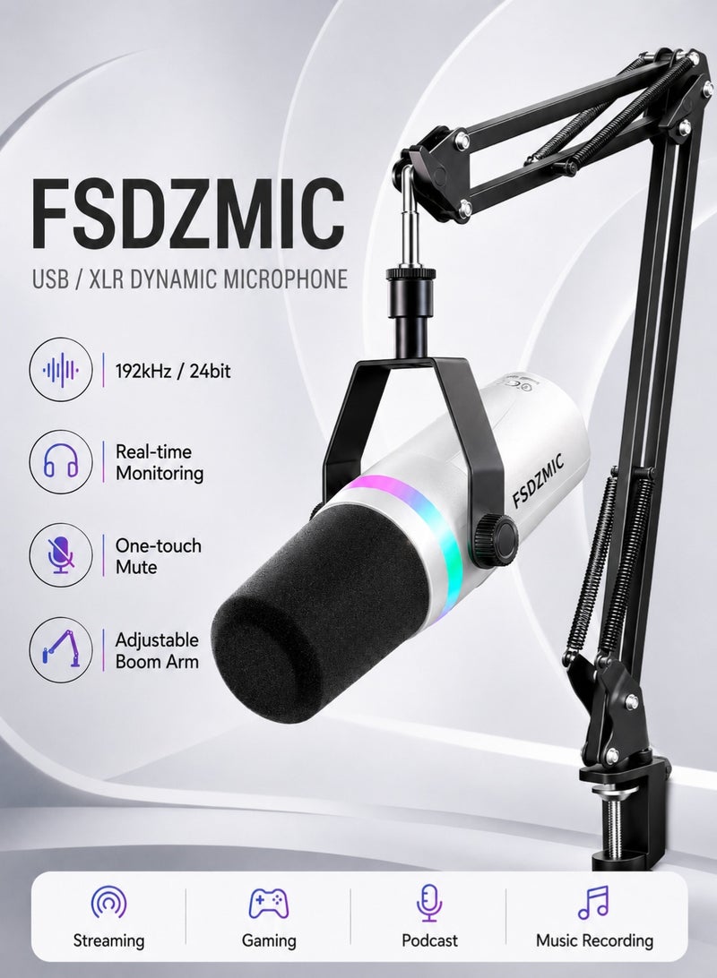 عدة مايكروفون للألعاب بمنفذَي XLR وUSB، مايك ديناميكي للكمبيوتر مخصص للبث الصوتي وتسجيل البودكاست الصوتي - Image 1