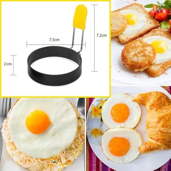 Paporich Frying Egg Ring NonStick Surface Foldable Round Egg Shaper Mold With AntiScald Handle Stainless Steel NonStick Egg Cooker Ring For Breakfast Pack Of 2 - Image 3