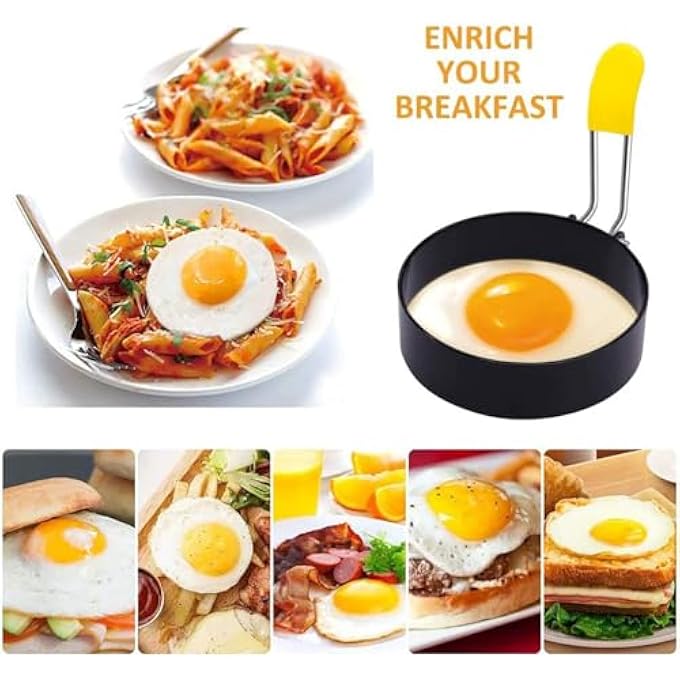 Paporich Frying Egg Ring NonStick Surface Foldable Round Egg Shaper Mold With AntiScald Handle Stainless Steel NonStick Egg Cooker Ring For Breakfast Pack Of 2 - Image 5