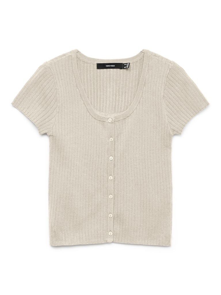 VERO MODA بلوزة VMGOLD بأكمام قصيرة على شكل حرف U مع أزرار - Image 1