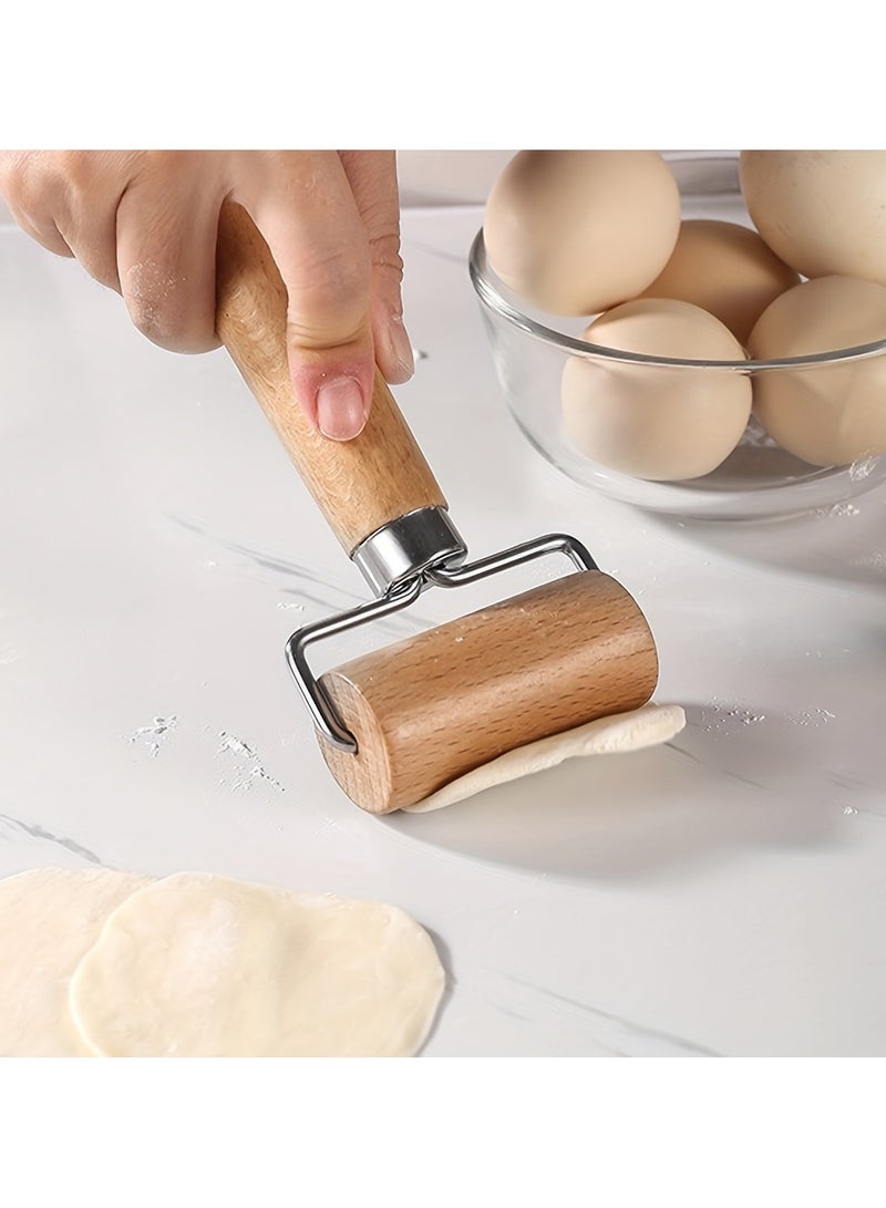 Wooden Rolling Pin, Stainless Steel T-Shaped Dough Roller, Single-Handed Effort-Saving Pastry Rolling Pin for Dumpling Wrappers, Baozi Skin, Kitchen Baking Tool - Image 3
