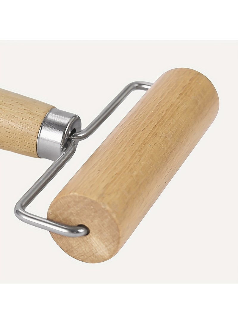 Wooden Rolling Pin, Stainless Steel T-Shaped Dough Roller, Single-Handed Effort-Saving Pastry Rolling Pin for Dumpling Wrappers, Baozi Skin, Kitchen Baking Tool - Image 4