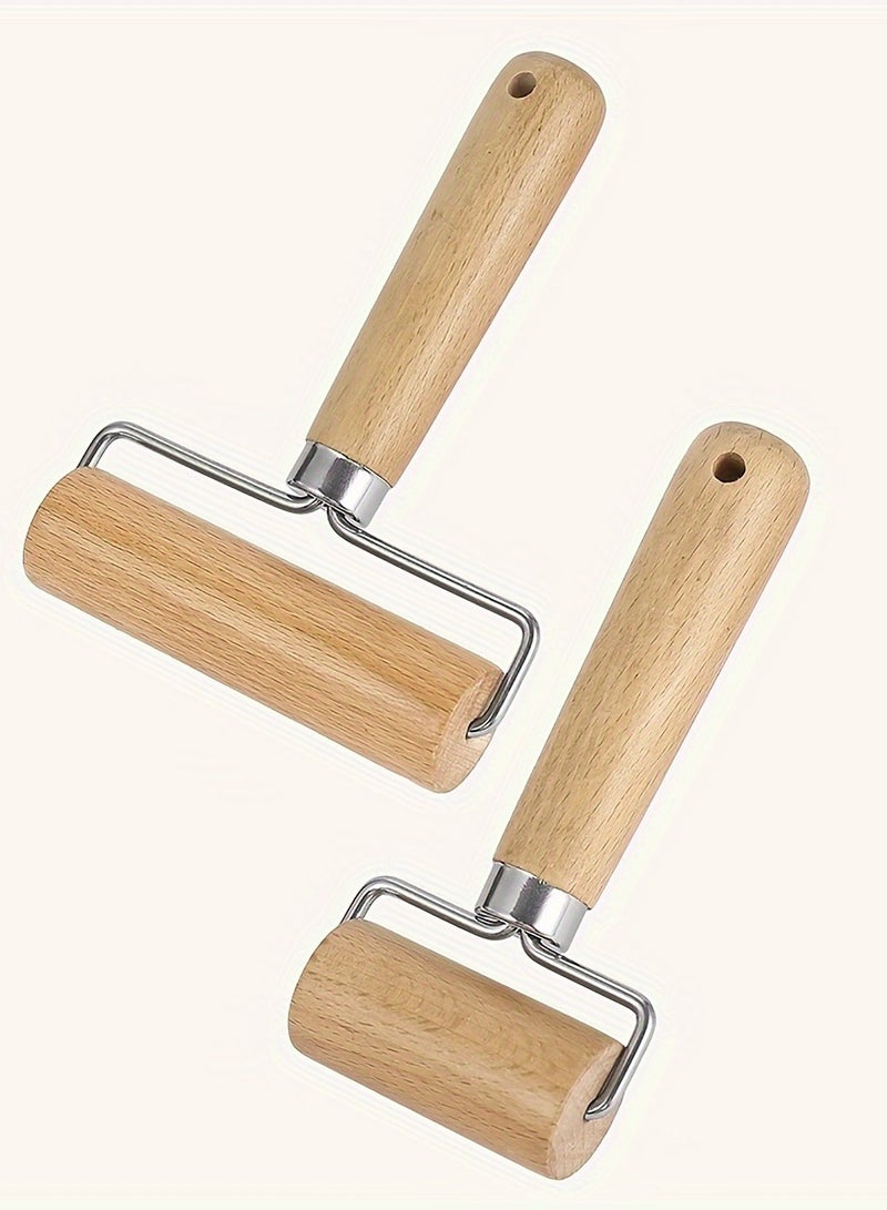 Wooden Rolling Pin, Stainless Steel T-Shaped Dough Roller, Single-Handed Effort-Saving Pastry Rolling Pin for Dumpling Wrappers, Baozi Skin, Kitchen Baking Tool - Image 1