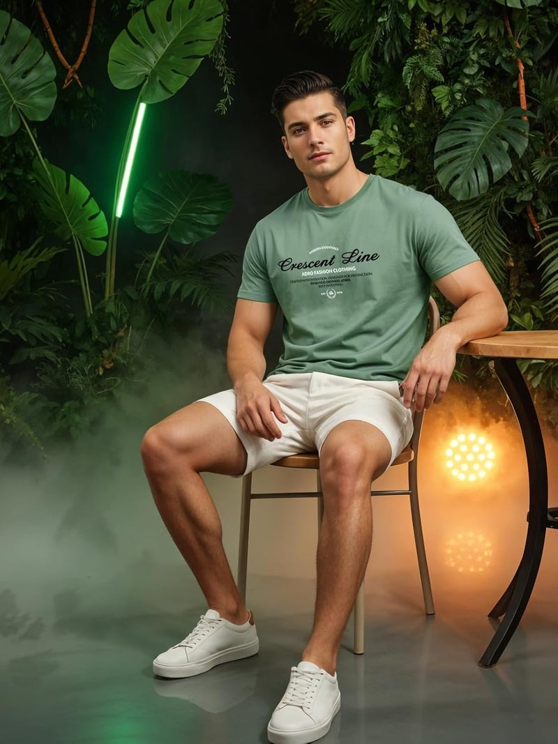 ADRO Men's Regular Fit T-Shirt - Crescent Line Typography Design in Pista Green - Image 5