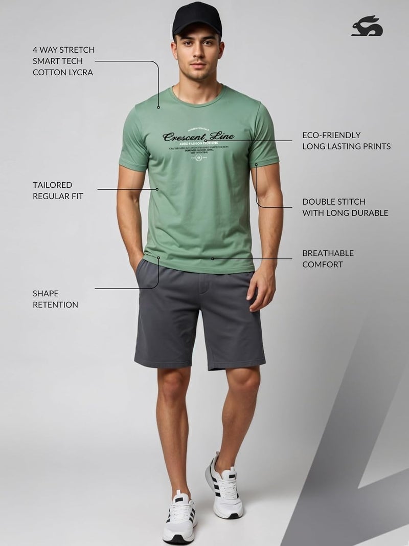 ADRO Men's Regular Fit T-Shirt - Crescent Line Typography Design in Pista Green - Image 3