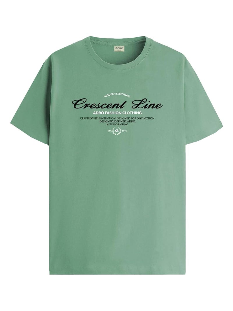 ADRO Men's Regular Fit T-Shirt - Crescent Line Typography Design in Pista Green - Image 1