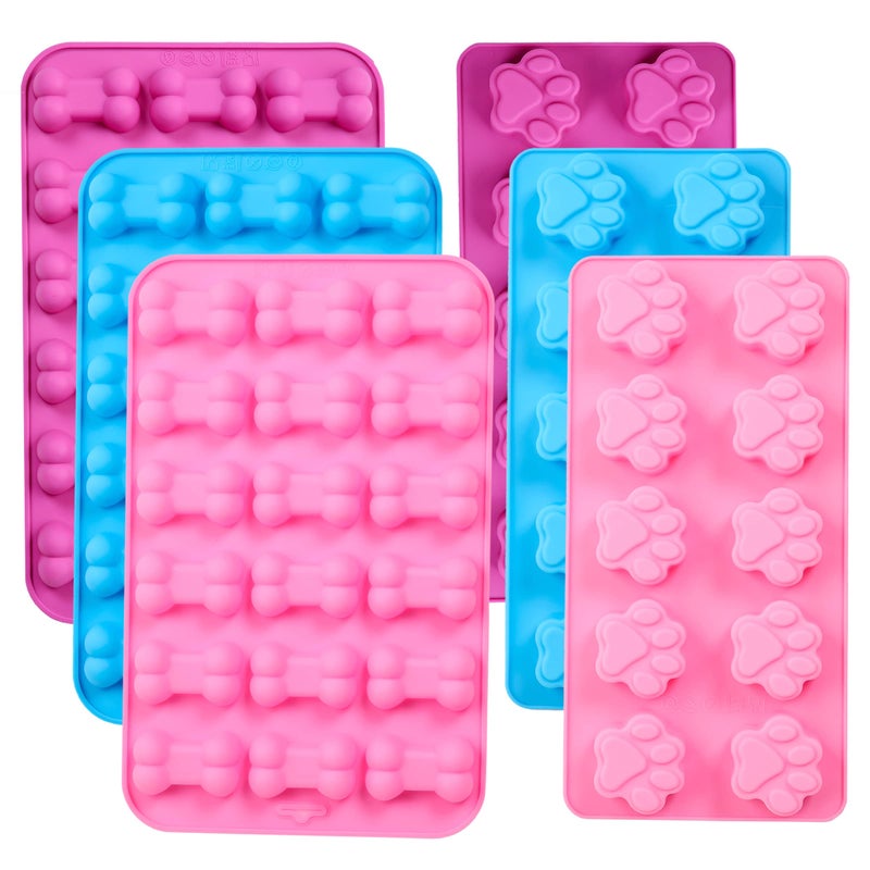 TDHDIKE Silicone Molds Puppy Dog Paw and Bone Molds 6 PCS for Baking Chocolate Candy JellyIce Cube Silicone Treat Molds 