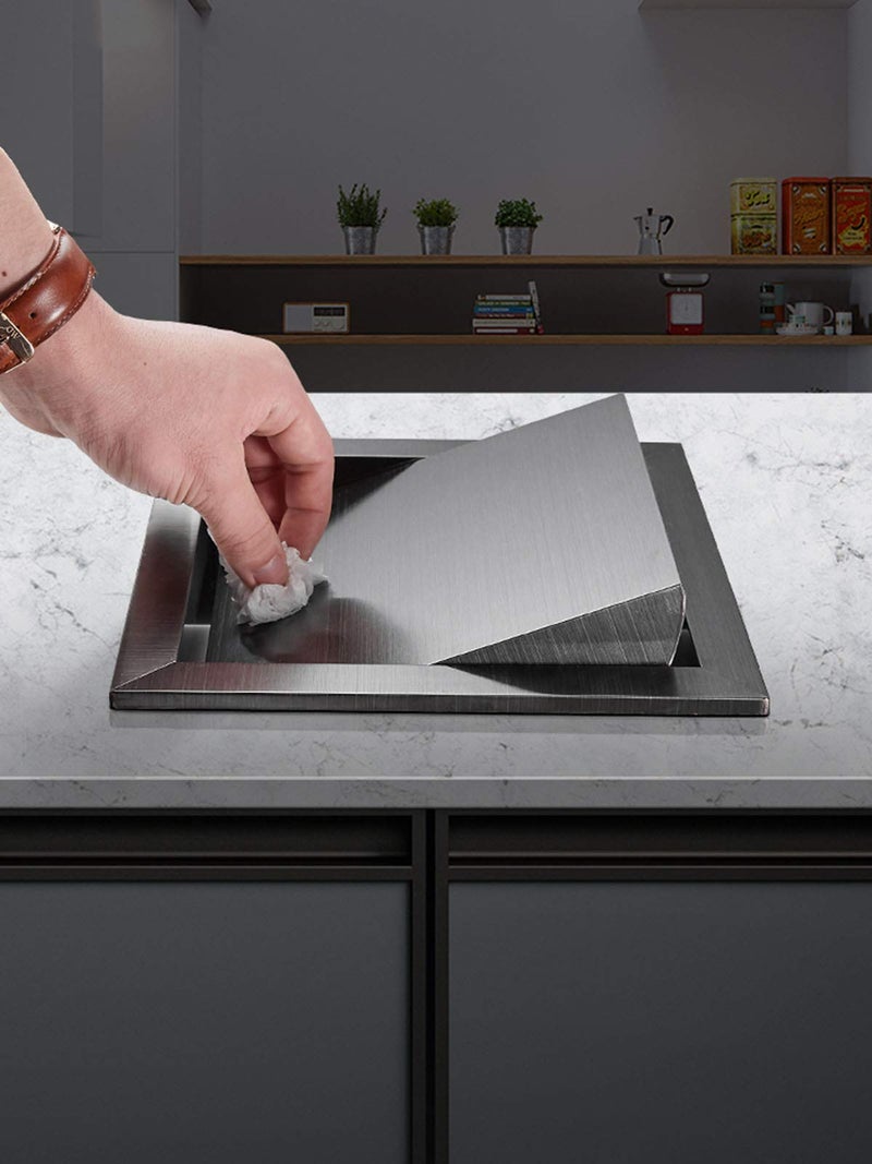 AEGIFT Square Trash and Waste Chute Lid Built-in Countertop- 304 Stainless Steel Balance Flap Cover, Brushed Surface Trash Grommet Swing Trash Can Lid - Image 3
