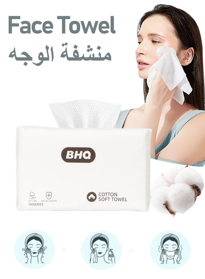 Disposable Face Towel Soft Cotton Dry Wipes Lint-Free Simple Cleaning Facial Tissues Thick Face Cleansing Towels Biodegradable Skin Friendly Face Towelettes Face Cloths for Sensitive Skin & Baby & Facial Clean & Personal Care & Travel (20*15cm) - Image 1
