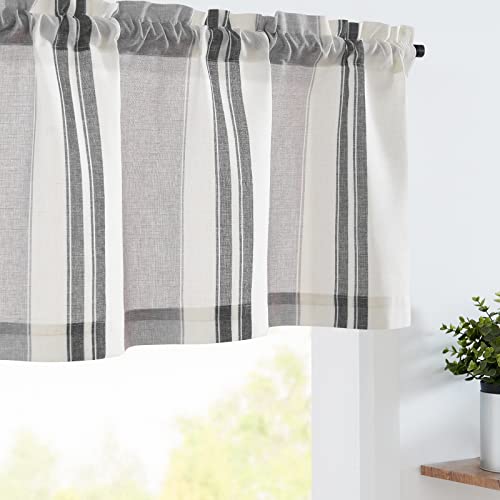 jinchan Striped Valance Farmhouse Window Treatment Linen Textured Drapes for Small Windows Kitchen Living Room RV Vintage Valance 16 Inch Rod Pocket 1 Panel Black and Grey - Image 1