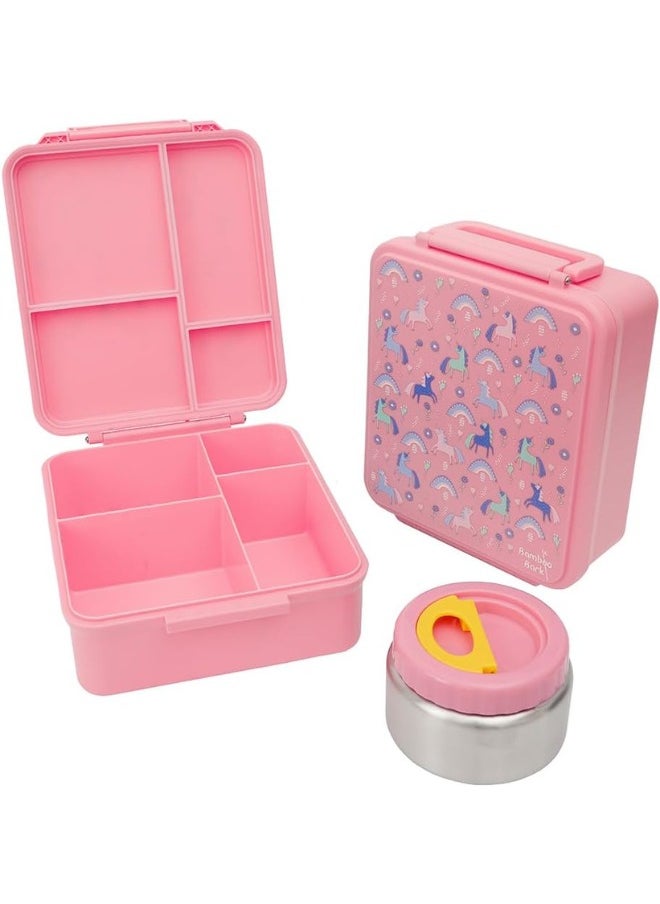 Bamboo Bark - Bamboo Bark Bento Lunch Box for Kids with Food Jar Keeps Food Cold for XH & Warm for XH - Snack Box with Compartments - Dishwasher Safe & BPA Free - Pink - Image 1